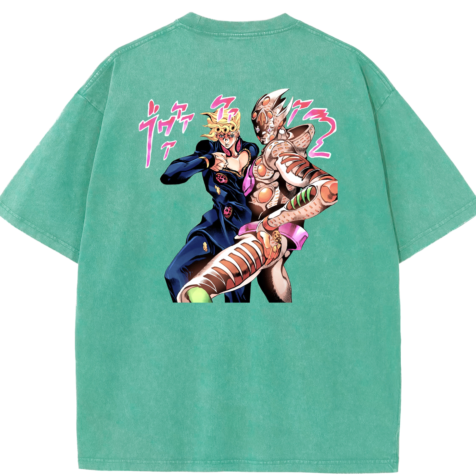 （画像用） ジョジョの奇妙な冒険 ジョルノ?ジョバァーナ JoJo's Bizarre Adventure Giorno Giovanna 綿100% ヴィンテージ風 半袖Tシャツ（背面プリント）
